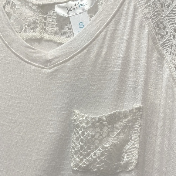 Just Be- White Lace Pocket Tank Top Sleeveless Tee - Picture 3 of 6